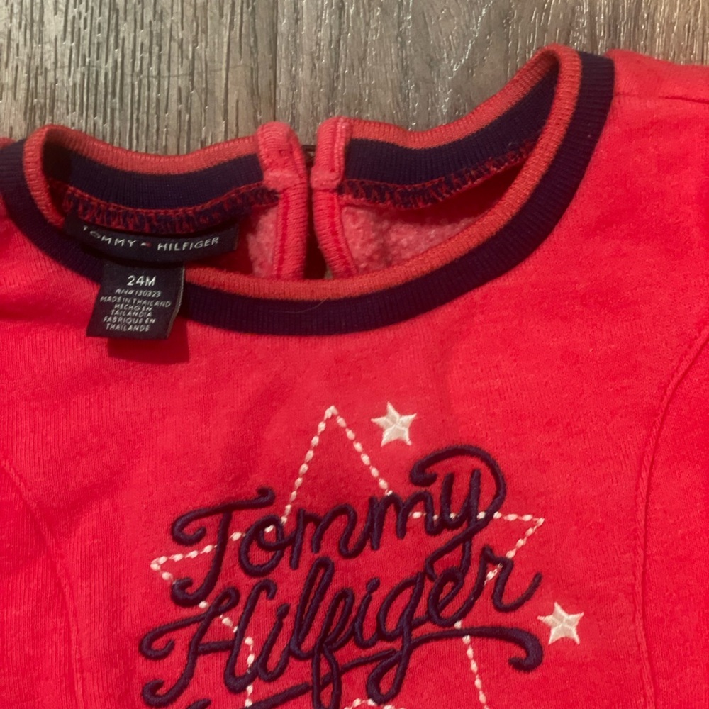 Vintage Early 2000s Tommy Hilfiger Baby Girl Sweatshirt Dress 24M Red Logo Y2K - Picture 3 of 4